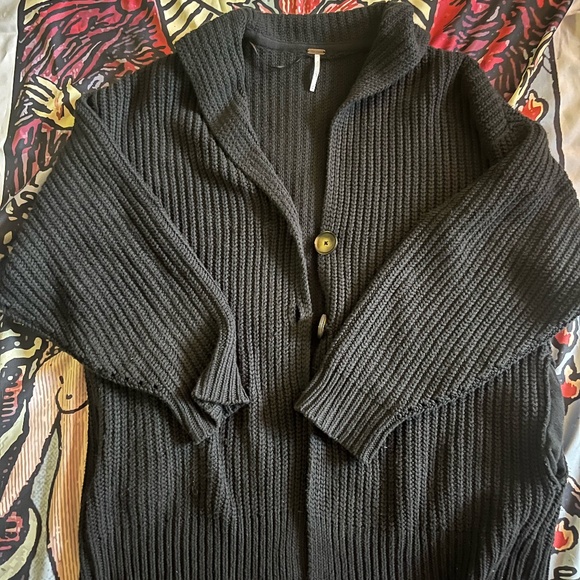 FREE PEOPLE SWIM TOO DEEP CARDIGAN BLACK MEDIUM - Picture 4 of 13